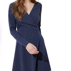LOFT Petites Women’s Navy Blue faux Wrap Tie Front Long Sleeve Dress 8P